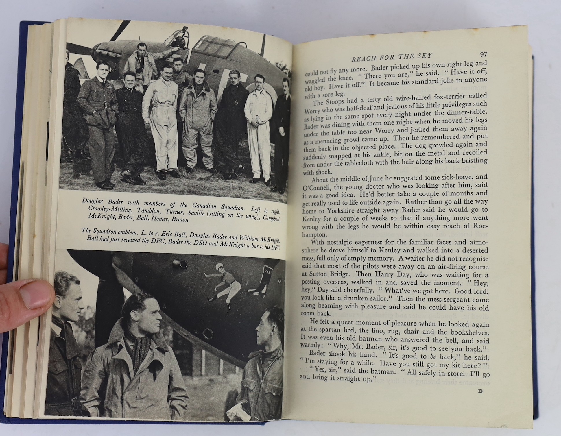 Brickhill, Paul - Reach For the Sky: Douglas Bader His Life Story, 8vo, cloth in unclipped d/j, signed by Douglas Bader, dated 19th March, 1954, Collins, London, 1954